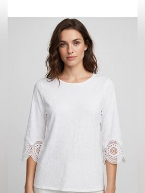 LOFT White Crochet Bell-Sleeve Cotton Tunic